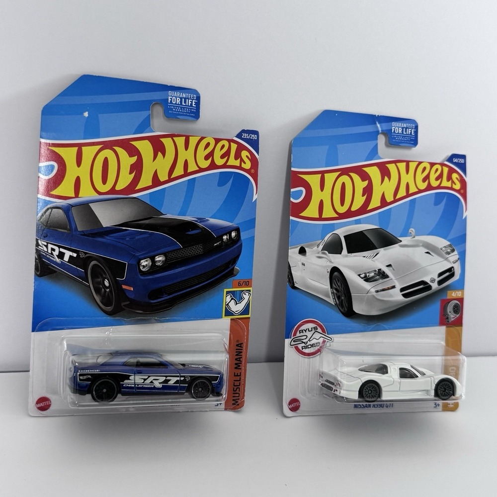 Lot Of 2 New Hot Wheels Blue 15 Dodge Challenger & White Nissan R390 GTI